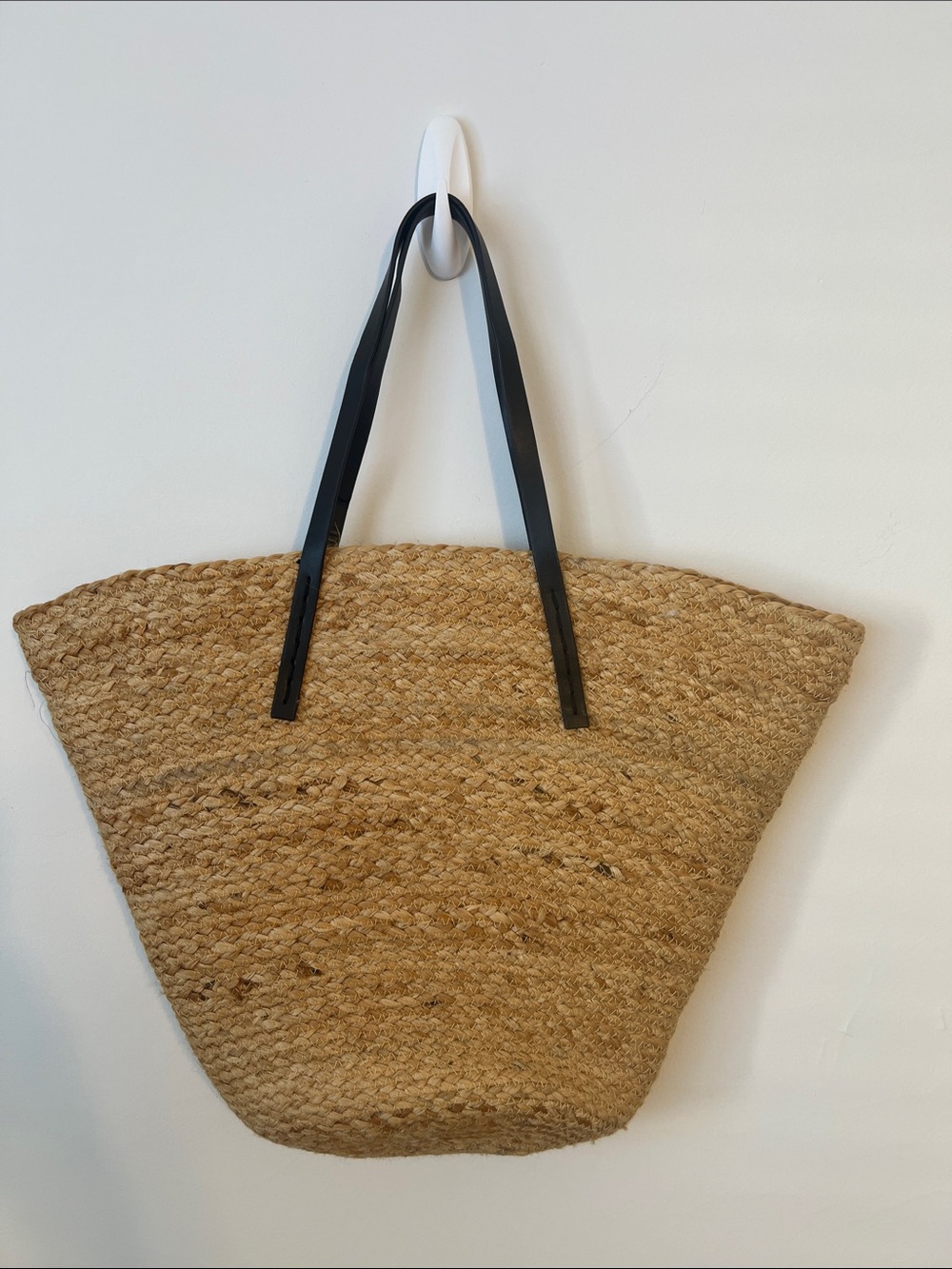 Mango Natural Straw Tote with Black Handles
